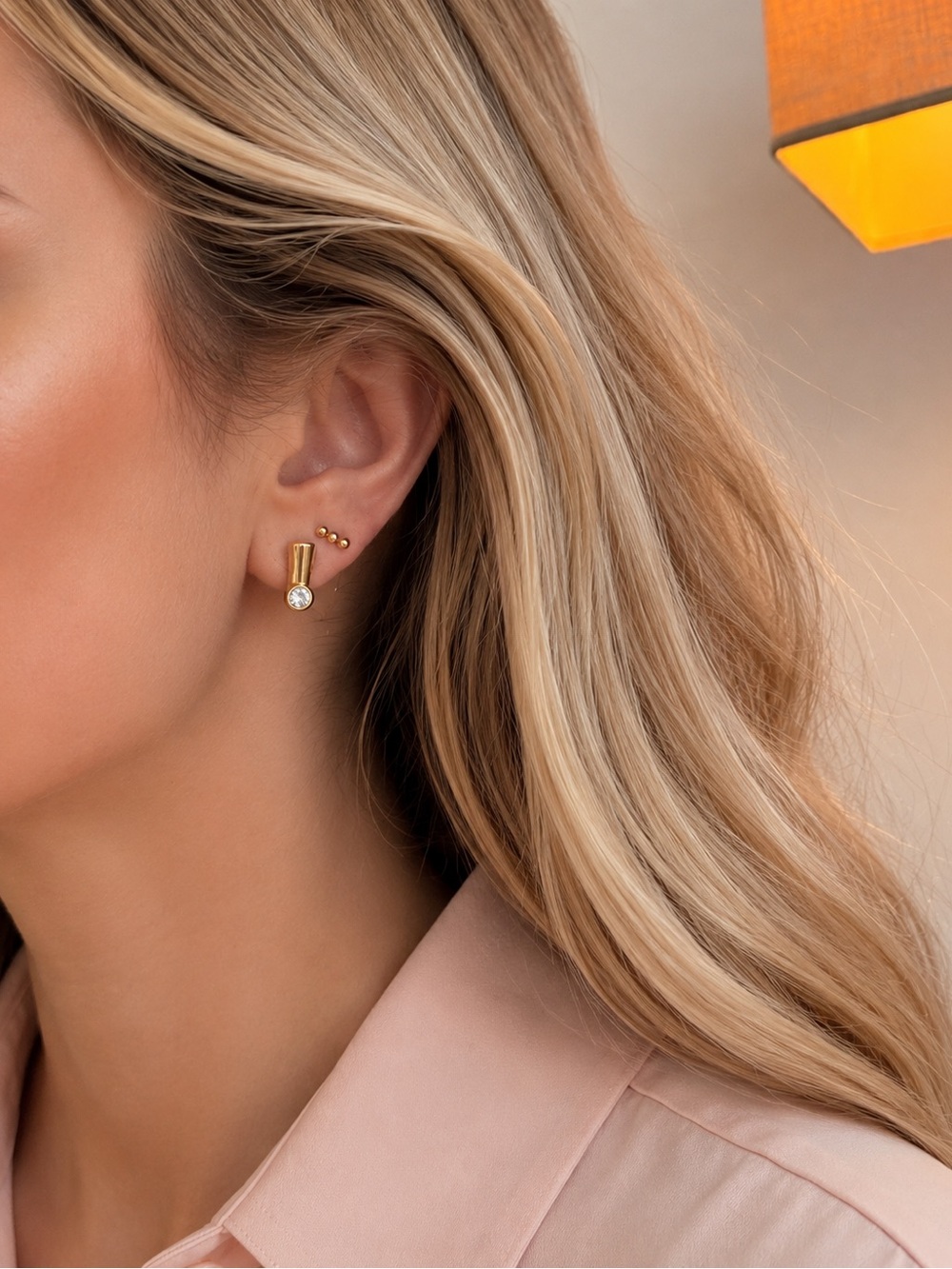Vintage Gold Bar Drop Crystal Stud Earrings - Women Jewelry